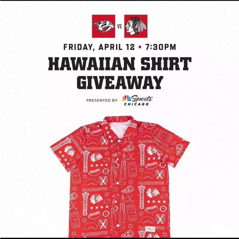 Chicago Blackhawks 4/12/2024 SGA Hawaiian Shirt NBC Sports NHL Hockey NEW Hawaii